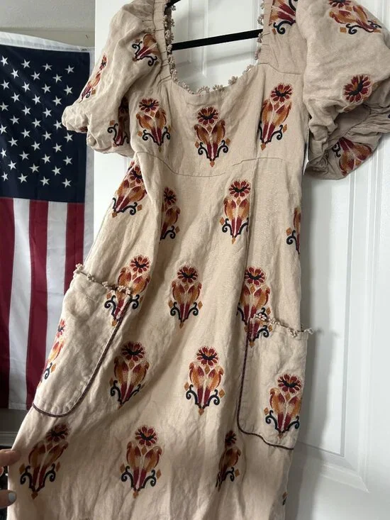 New Farm Rio Anthropologie Macaw Embroidered Maxi Dress Pockets L - Picture 5 of 5